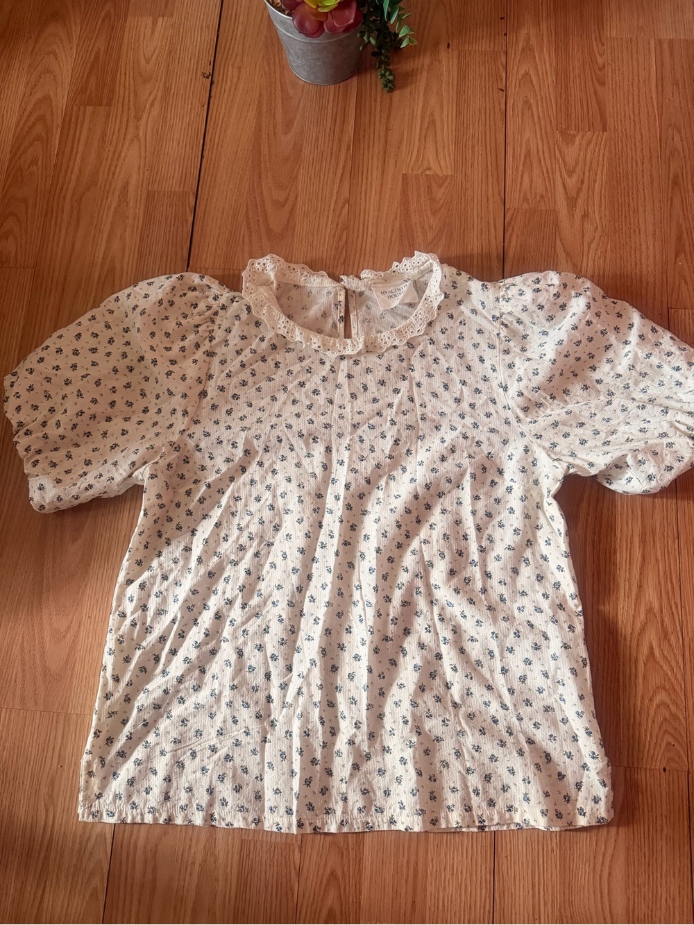 Hyacinth House White Cotton Blend Ruffle Short Puff Sleeve Kit Blouse Top Sz. XL
